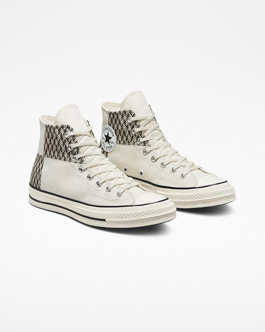 Tenisi Inalti Barbati Converse Chuck 70 Patchwork Bej Albi Negrii | RO HKXDN412